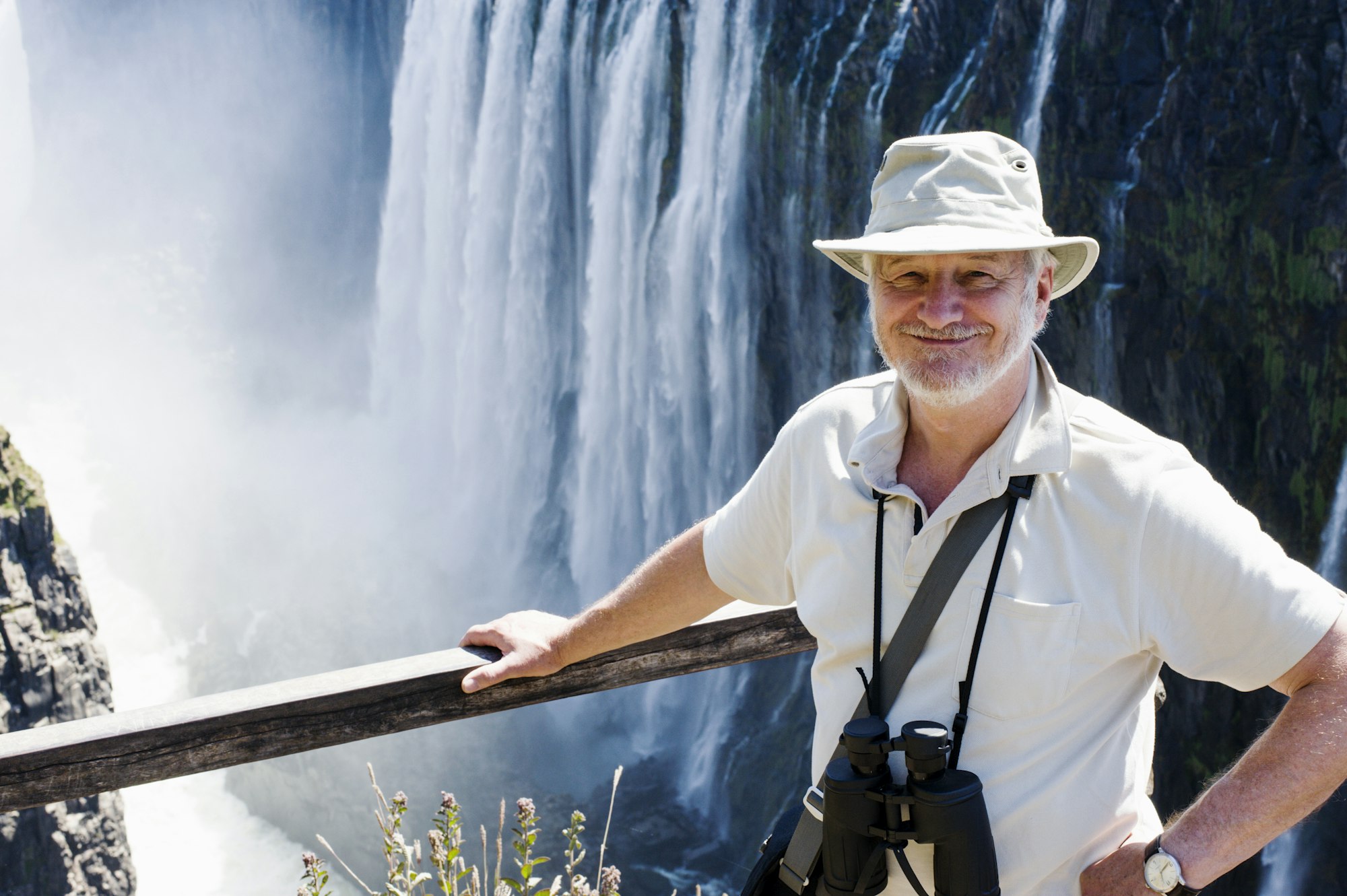 Portrait of senior man at Victoria Falls, Zambia