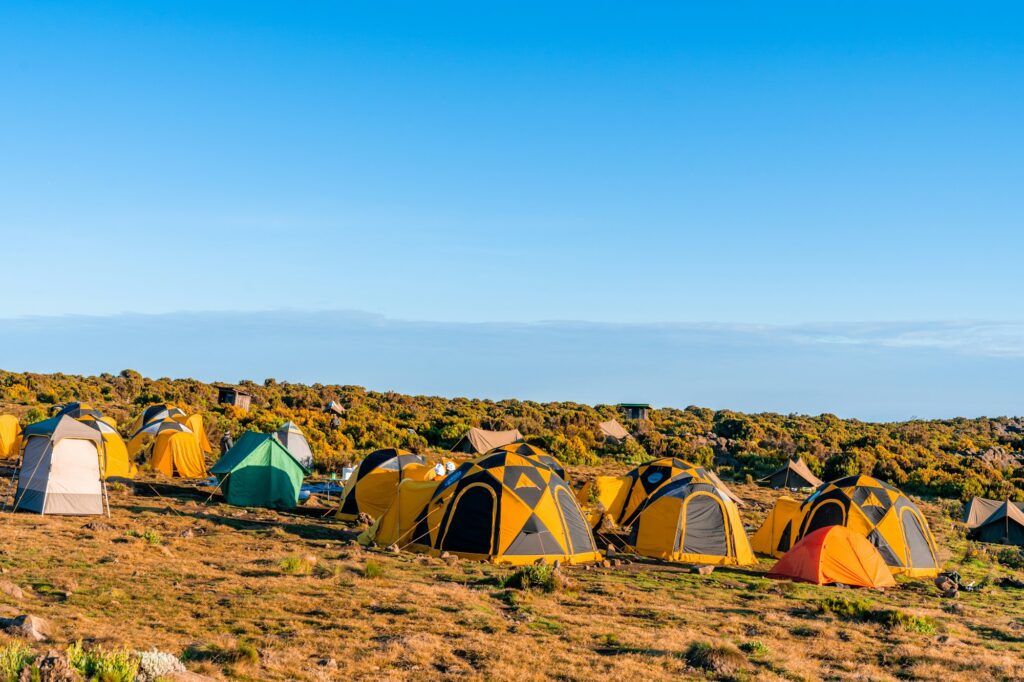 Tents in a camping site near Kilimanjaro mountain in Tanzania